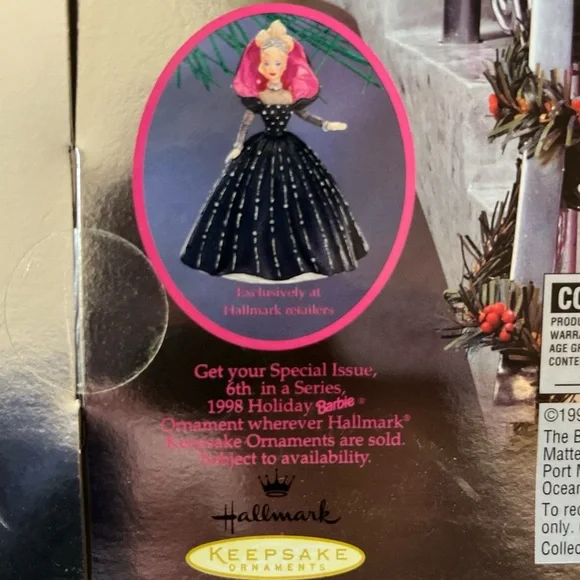Vintage 1998 Happy Holidays Barbie with Pink and Black Dress New in Box - Picture 3 of 6